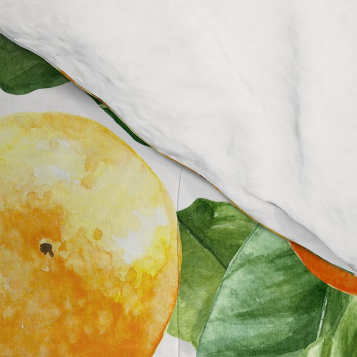 Festive, Oranges, Floral Prints, Orange and Green, Watercolor Comforter Gallery Image 4