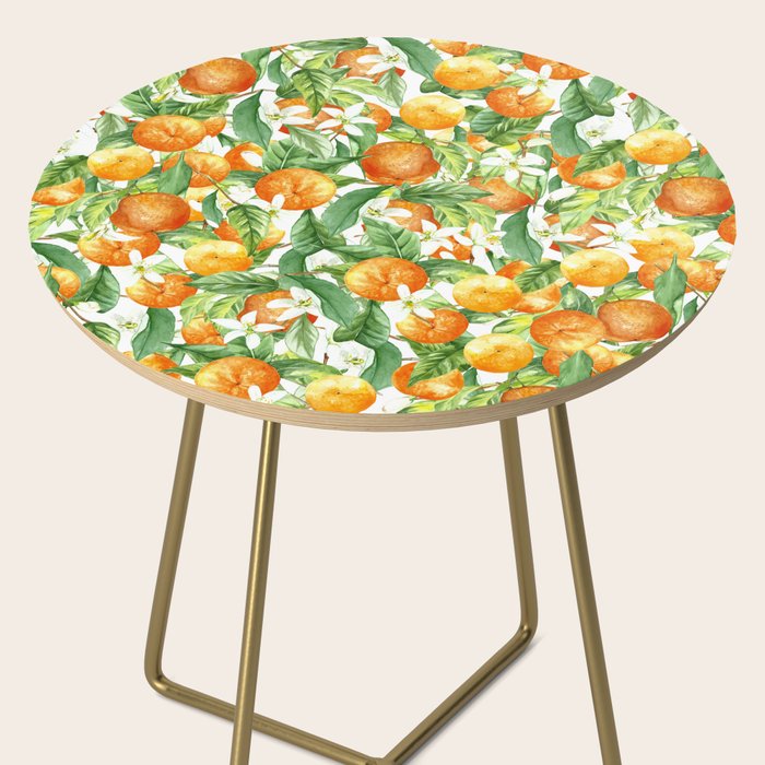 Festive, Oranges, Floral Prints, Orange and Green, Watercolor Side Table Gallery Image 2