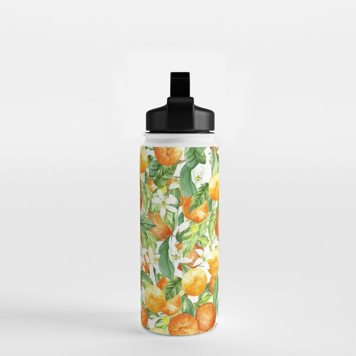 Festive, Oranges, Floral Prints, Orange and Green, Watercolor Water Bottle Gallery Image 2