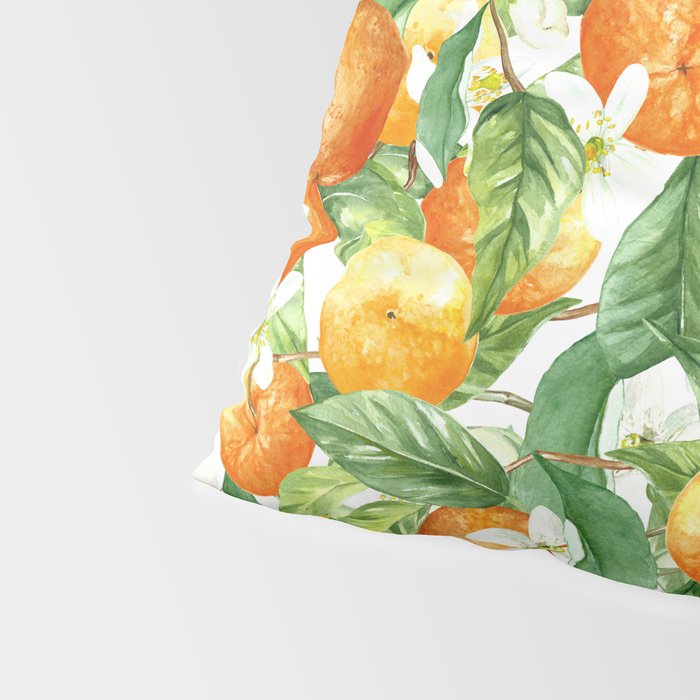 Festive, Oranges, Floral Prints, Orange and Green, Watercolor Pillow Sham Gallery Image 4