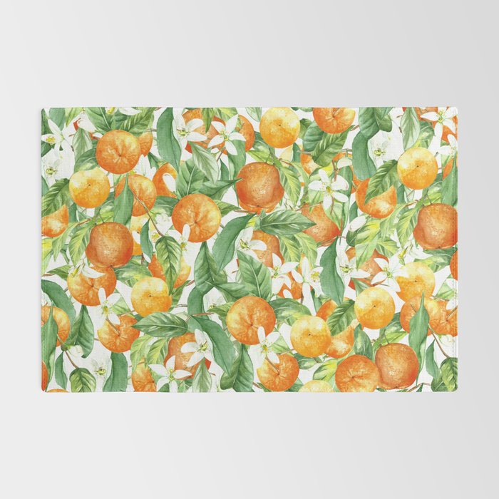 Festive, Oranges, Floral Prints, Orange and Green, Watercolor Rug Gallery Image 2