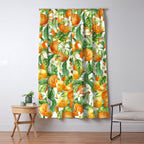 Festive, Oranges, Floral Prints, Orange and Green, Watercolor Window Curtain Gallery Image 5