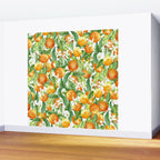 Festive, Oranges, Floral Prints, Orange and Green, Watercolor Wall Mural Gallery Image 2