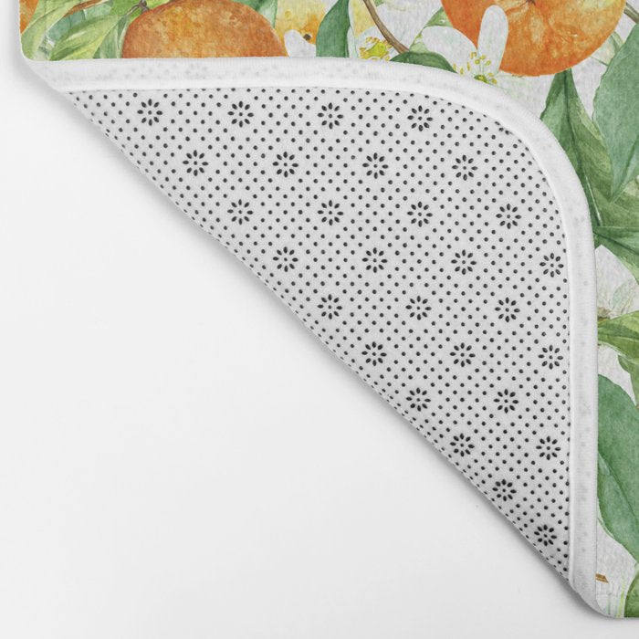 Festive, Oranges, Floral Prints, Orange and Green, Watercolor Bath Mat Gallery Image 2