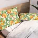 Festive, Oranges, Floral Prints, Orange and Green, Watercolor Pillow Sham Gallery Image 2