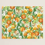 Festive, Oranges, Floral Prints, Orange and Green, Watercolor Jigsaw Puzzle Gallery Image 1