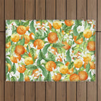 Festive, Oranges, Floral Prints, Orange and Green, Watercolor Outdoor Rug Gallery Image 1