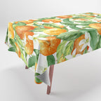 Festive, Oranges, Floral Prints, Orange and Green, Watercolor Tablecloth Gallery Image 1