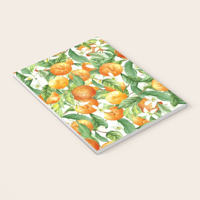 Festive, Oranges, Floral Prints, Orange and Green, Watercolor Notebook Gallery Image 3