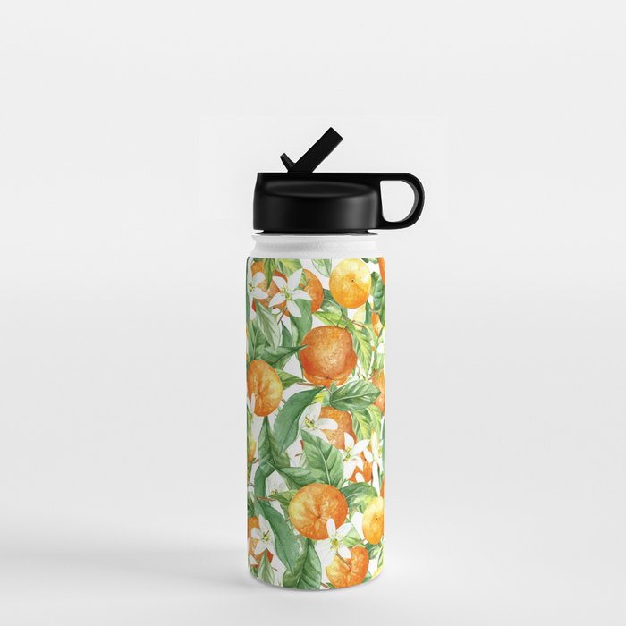 Festive, Oranges, Floral Prints, Orange and Green, Watercolor Water Bottle Gallery Image 1