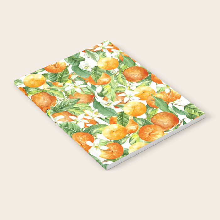 Festive, Oranges, Floral Prints, Orange and Green, Watercolor Notebook Gallery Image 2