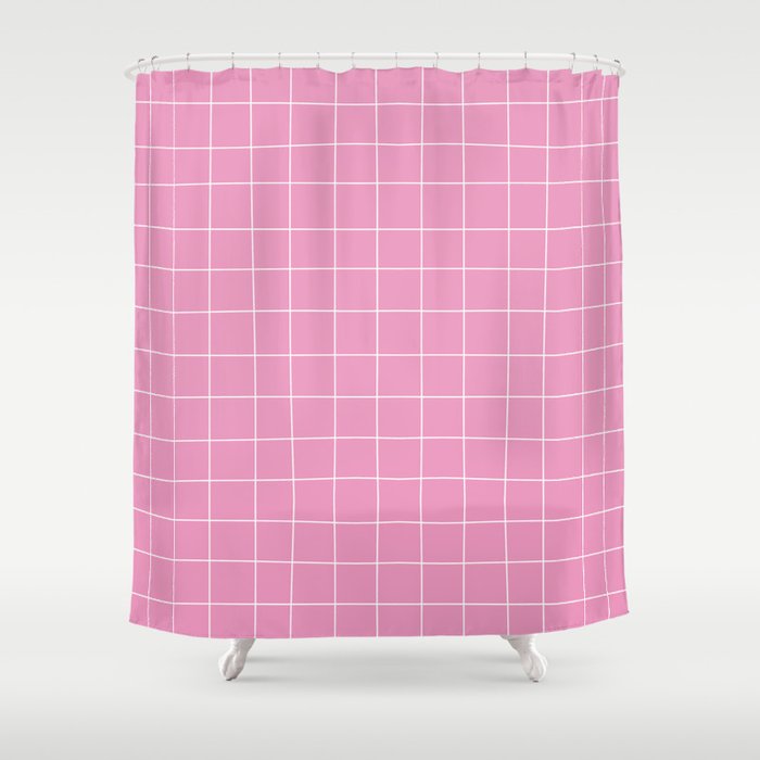 Hand Drawn Grid Hot Pink Shower Curtain Gallery Image 1