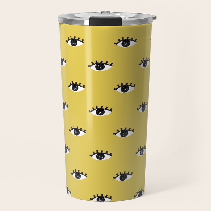 Inky Textured Eye Pattern - Olive Oil Travel Mug Gallery Image 1