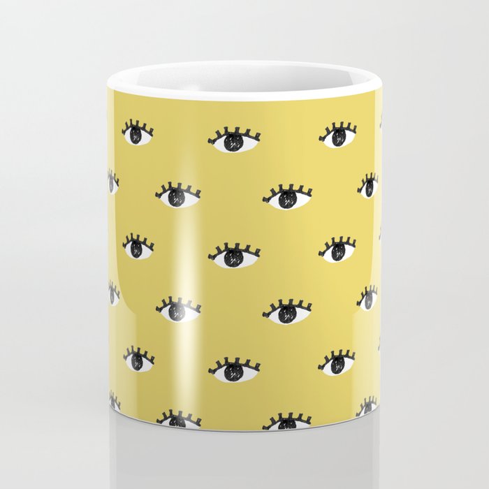 Inky Textured Eye Pattern - Olive Oil Coffee Mug Gallery Image 4