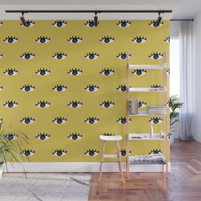 Inky Textured Eye Pattern - Olive Oil Wall Mural Gallery Image 1