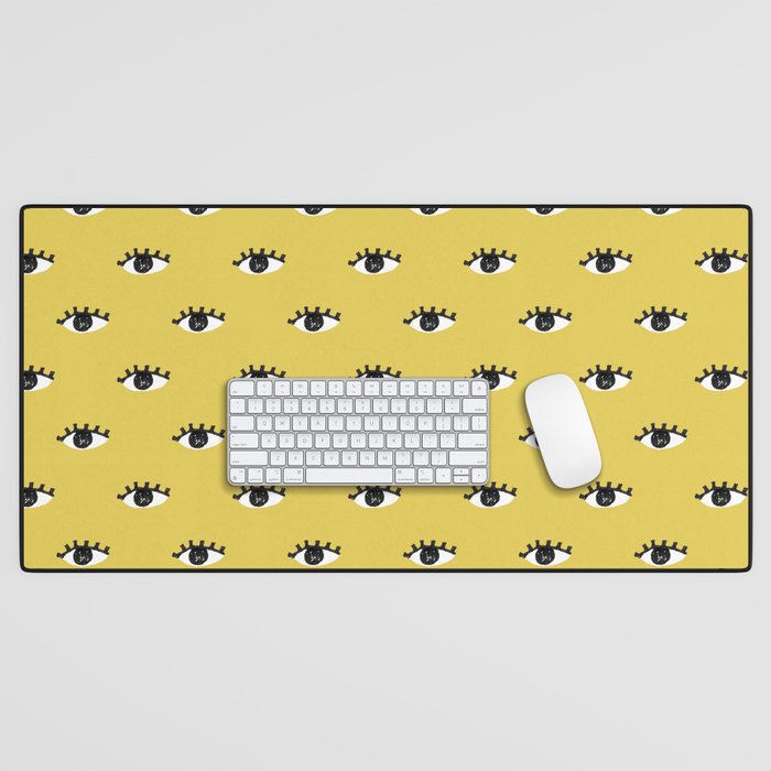 Inky Textured Eye Pattern - Olive Oil Desk Mat Gallery Image 1