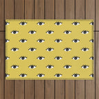 Inky Textured Eye Pattern - Olive Oil Outdoor Rug Gallery Image 1