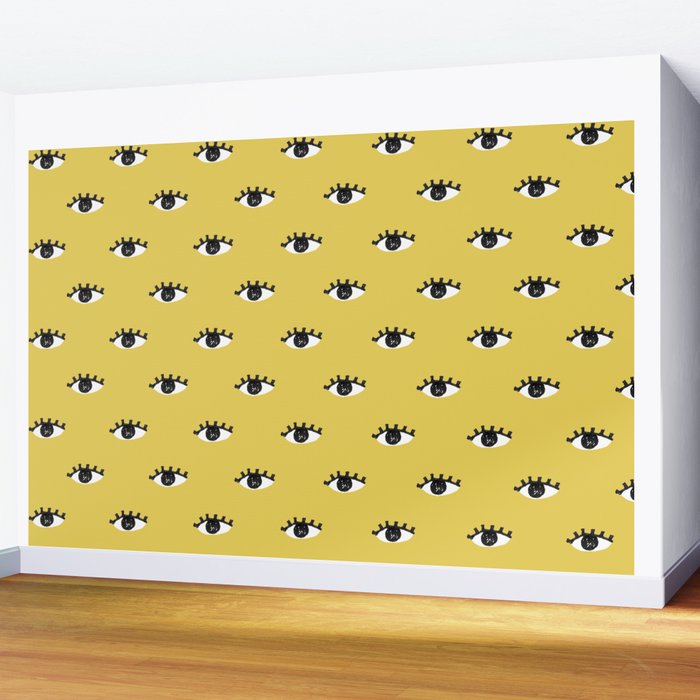 Inky Textured Eye Pattern - Olive Oil Wall Mural Gallery Image 2