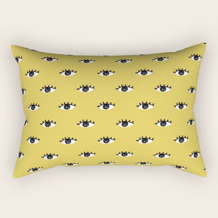 Inky Textured Eye Pattern - Olive Oil Rectangular Pillow Gallery Image 2