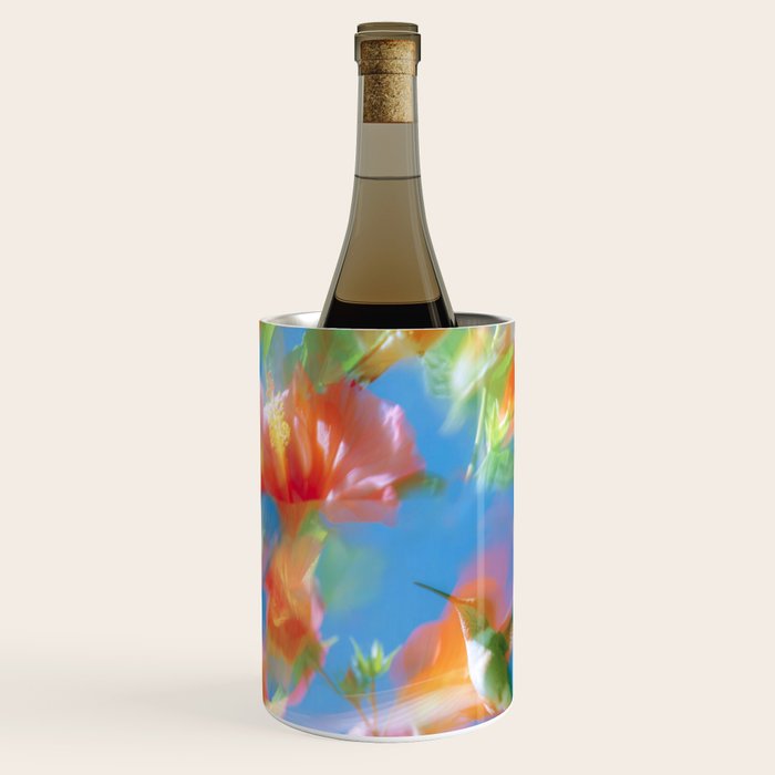 Hummingbird Bloom Blurred Hibiscus Flowers in Sky Blue Wine Chiller Gallery Image 3