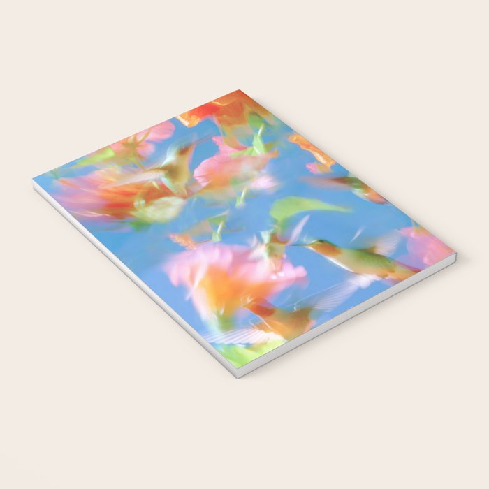 Hummingbird Bloom Blurred Hibiscus Flowers in Sky Blue Notebook Gallery Image 3