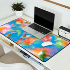Hummingbird Bloom Blurred Hibiscus Flowers in Sky Blue Desk Mat Gallery Image 2