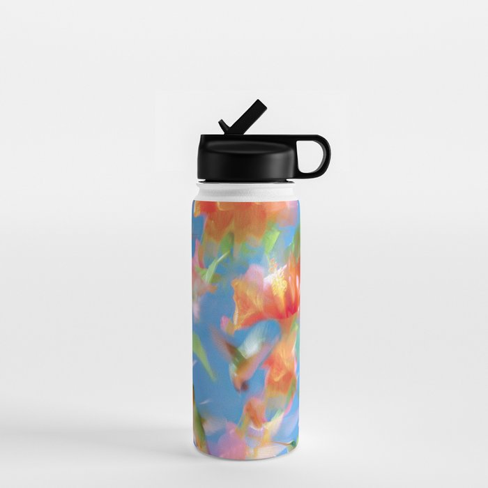 Hummingbird Bloom Blurred Hibiscus Flowers in Sky Blue Water Bottle Gallery Image 1