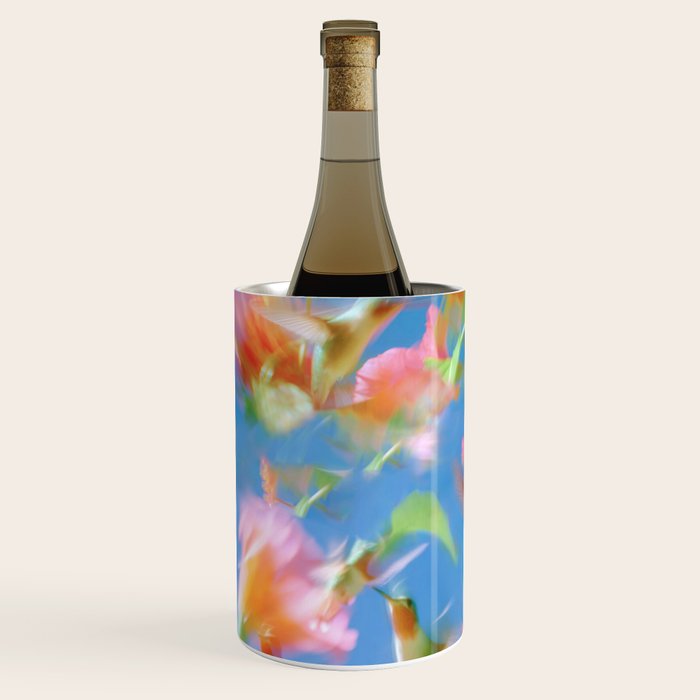 Hummingbird Bloom Blurred Hibiscus Flowers in Sky Blue Wine Chiller Gallery Image 2