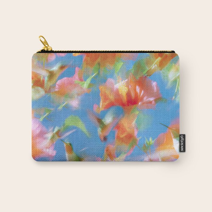 Hummingbird Bloom Blurred Hibiscus Flowers in Sky Blue Carry All Pouch Gallery Image 1
