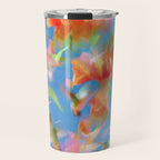 Hummingbird Bloom Blurred Hibiscus Flowers in Sky Blue Travel Mug Gallery Image 1
