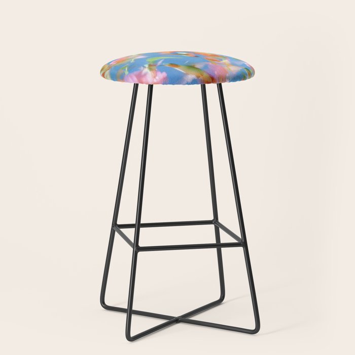 Hummingbird Bloom Blurred Hibiscus Flowers in Sky Blue Stool Gallery Image 1