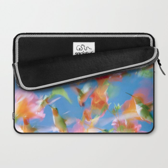 Hummingbird Bloom Blurred Hibiscus Flowers in Sky Blue Laptop Sleeve Gallery Image 2
