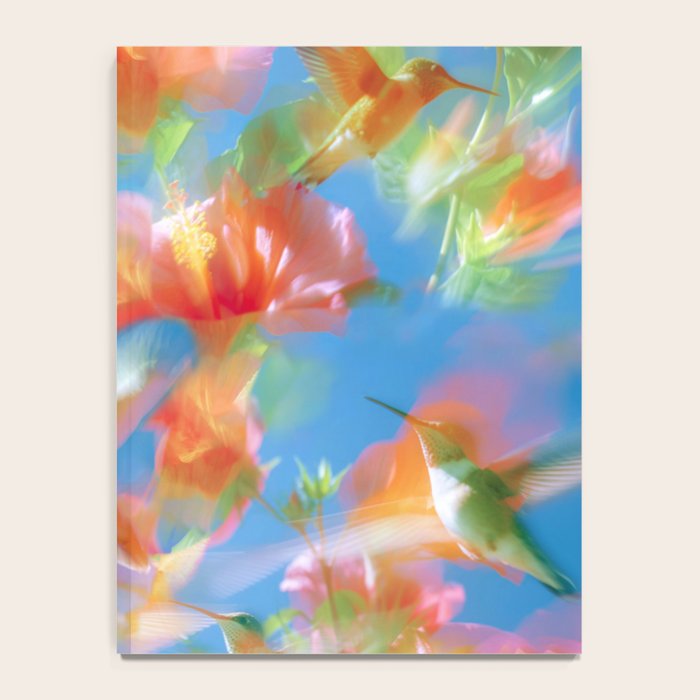 Hummingbird Bloom Blurred Hibiscus Flowers in Sky Blue Notebook Gallery Image 4