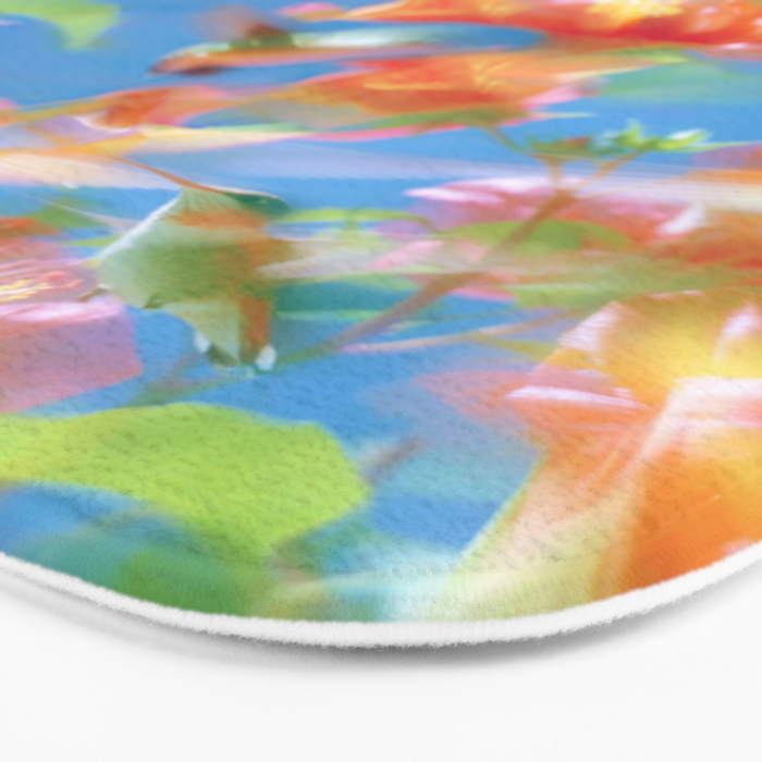 Hummingbird Bloom Blurred Hibiscus Flowers in Sky Blue Bath Mat Gallery Image 3