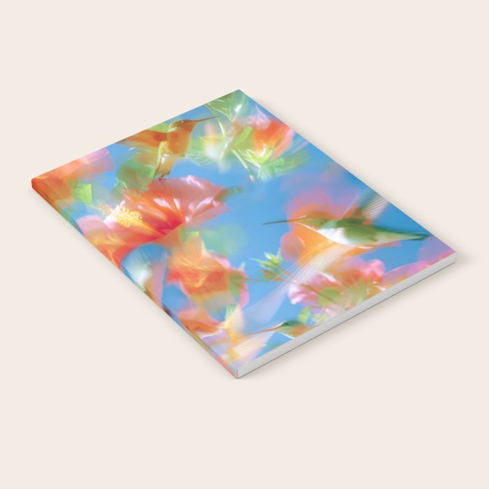 Hummingbird Bloom Blurred Hibiscus Flowers in Sky Blue Notebook Gallery Image 1