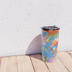 Hummingbird Bloom Blurred Hibiscus Flowers in Sky Blue Travel Mug Gallery Image 4