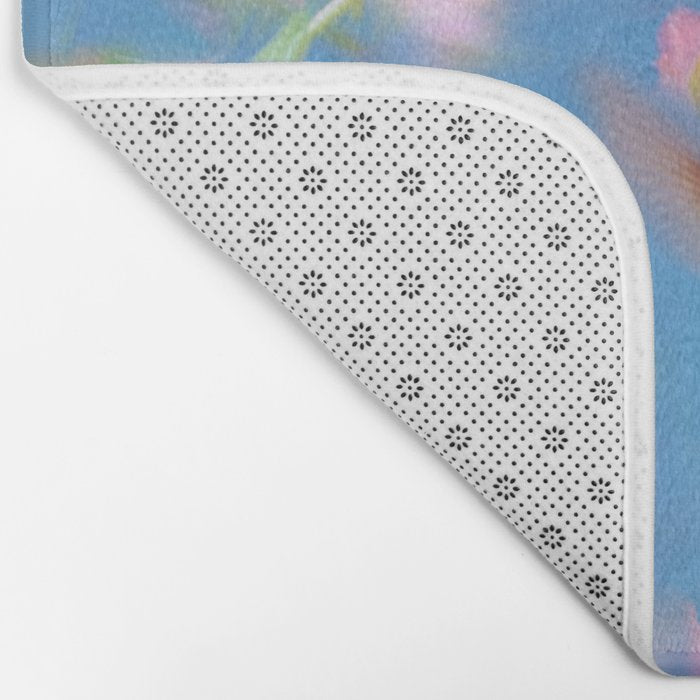 Hummingbird Bloom Blurred Hibiscus Flowers in Sky Blue Bath Mat Gallery Image 2