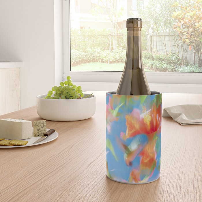 Hummingbird Bloom Blurred Hibiscus Flowers in Sky Blue Wine Chiller Gallery Image 4