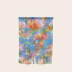 Hummingbird Bloom Blurred Hibiscus Flowers in Sky Blue Wall Hanging Gallery Image 1