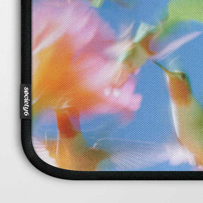 Hummingbird Bloom Blurred Hibiscus Flowers in Sky Blue Laptop Sleeve Gallery Image 3