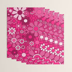 Retro Garden Gingham Flowers Hot Pink Magenta Abstract Floral Pattern Wrapping Paper Gallery Image 3
