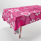 Retro Garden Gingham Flowers Hot Pink Magenta Abstract Floral Pattern Tablecloth Gallery Image 1