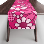 Retro Garden Gingham Flowers Hot Pink Magenta Abstract Floral Pattern Table Runner Gallery Image 1