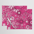 Retro Garden Gingham Flowers Hot Pink Magenta Abstract Floral Pattern Placemat Gallery Image 1