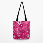 Retro Garden Gingham Flowers Hot Pink Magenta Abstract Floral Pattern Tote Bag Gallery Image 2