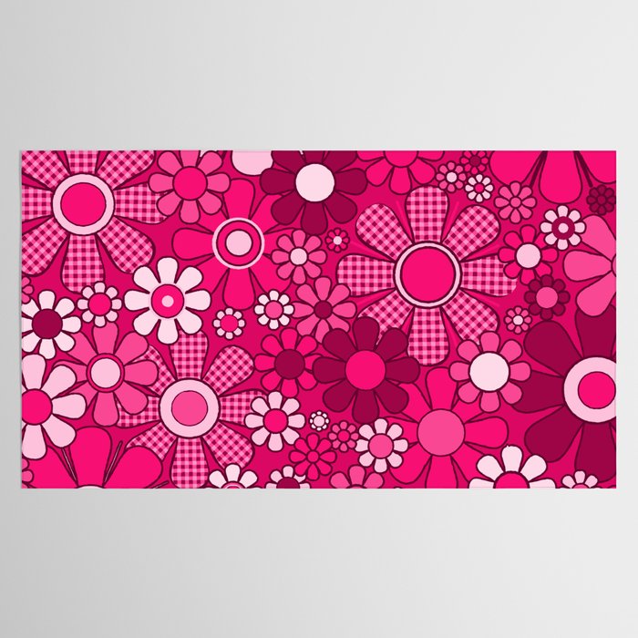 Retro Garden Gingham Flowers Hot Pink Magenta Abstract Floral Pattern Tablecloth Gallery Image 2