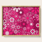 Retro Garden Gingham Flowers Hot Pink Magenta Abstract Floral Pattern Serving Tray Gallery Image 1