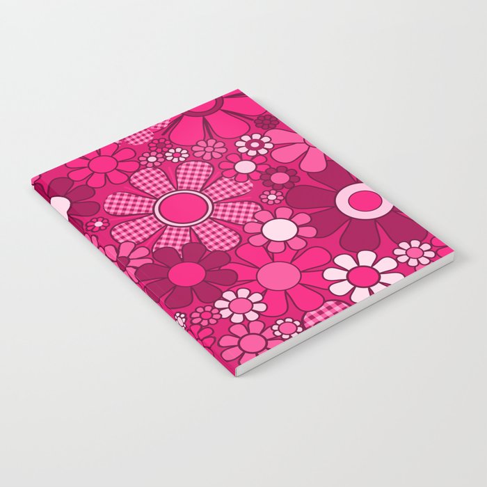 Retro Garden Gingham Flowers Hot Pink Magenta Abstract Floral Pattern Notebook Gallery Image 2