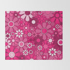 Retro Garden Gingham Flowers Hot Pink Magenta Abstract Floral Pattern Throw Blanket Gallery Image 2