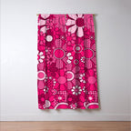 Retro Garden Gingham Flowers Hot Pink Magenta Abstract Floral Pattern Window Curtain Gallery Image 3